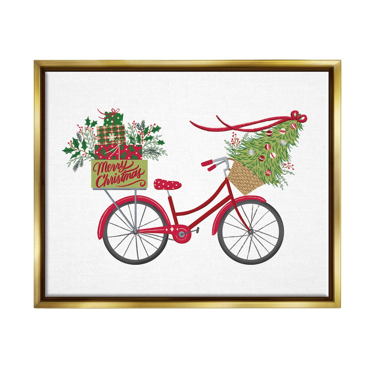 Stupell Industries Merry Christmas Seasonal Bicycle Framed Floater Canvas Wall Art